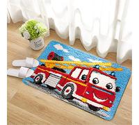 VIONNPPT Cartoon Car Pattern Latch Hook Kit Self Carpet Set, 3D Creative Gift Tapestry for Adults Children (Fire Truck, 60 cm x 40 cm)