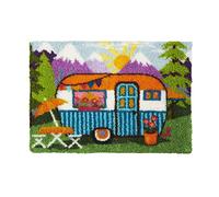 VIONNPPT Cartoon Car Pattern Latch Hook Kit Self Carpet Set, 3D Creative Gift Tapestry for Adults Children (Camping, 50 cm x 38 cm)