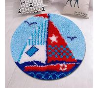 VIONNPPT Cross Stitch Kit Latch Hook Carpet for Yourself, DIY Yarn Embroidery Cushion Rug, Latch Hook Carpet Kits for Children and Adults, Creative Gift, 50 cm x 50 cm (Boat Seagull)