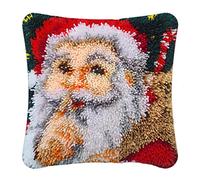 VIONNPPT DIY 3D Santa Latch Hook Cushion Latch Hook Kit with Pre-Print Latch Hook Set, Latch Hook Pack Embroidery Cushion for Children Adults, Creative Gift (Green, 45 cm x 45 cm)