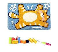 VIONNPPT DIY Home Decoration 3D Tapestries for Knotting Yourself, Yarn Embroidery Cushion Rug, Latch Hook Rug Kits for Children Adults Gift, 50 cm x 38 cm (Raccoon)