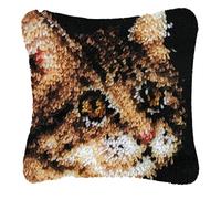 VIONNPPT Easter Gift Latch Hook Cushion Cover for Yourself, Latch Hook Kit, Creative 3D DIY Carpet Knotting Set for Children Adults Gifts, Persian Cat 40 cm x 40 cm (Black)