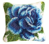 VIONNPPT Flower Series Latch Hook Cushion for Children Adults, 43 cm x 43 cm, Caricature Decorative Cushion Cover, Latch Hook Kit (Blue Rose)