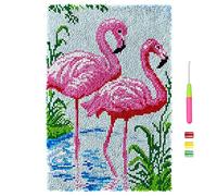 VIONNPPT Flowers Birds Series Latch Hook Rug for Yourself DIY Embroidery Cushion Rug, Unfinished Crochet Rug Set with Pre-Print, Latch Hook Kits for Children Adults, 60 x 40 cm (Flamingo)