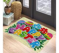 VIONNPPT Fruit Series Latch Hook Kit Rug for Yourself with Pre-Print, DIY 3D Craft Tapestry for Adults or Beginners, Cross Stitch Kit Gift (Happy Easter, 50 cm x 38 cm)