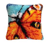 VIONNPPT Latch Hook Cushion Cover Set, DIY 3D Latch Hook Kit, Butterfly Cushion Covers, Rug Cushion, Crochet Set for Children, Adults, Beginners, Home Decoration (Blue)