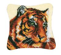 VIONNPPT Latch Hook Cushion for Children Adults, Animal Pattern Decorative Cushion Cover, Latch Hook Kit, 43 cm x 43 cm (Tiger A)