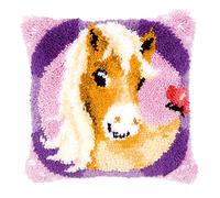 VIONNPPT Latch Hook Cushion Set, Decorative Cushion Cover, 3D DIY Handmade Gifts, Creative Latch Hook Set Kit for Children and Adults Gifts, Pink Purple Pony 40 cm x 40 cm