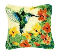 VIONNPPT Latch Hook Cushion Set for Yourself, DIY 3D Latch Hook Kits for Children, Adults and Beginners, Creative Gift, Hummingbird 43 cm × 43 cm