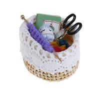 VIONNPPT Miniature Dollhouse 1:12 Retro Micro Sewing Machine Needle Box Knitting Model Accessories, Vintage Furniture Wool Knitting Decorative Ornament, Adults Children Gifts (Wool Basket)