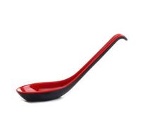 VIOPDER 10PCS Red and Black Asian Soup Spoon with Hook-Chinese Style Spoon, Perfect for Rice Pho Ramen Noodle Soups