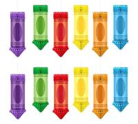 VIOPDER 12 Pcs Back to School Party-Decorations Crayon Classroom Ceiling Decor Paper Lanterns Hanging Honeycomb Rainbow Balloons