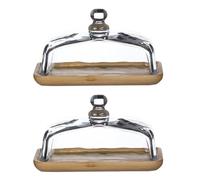 VIOPDER 2X Bamboo Butter Dish with Glass Lid - Clear Butter Tray for Refrigerator&Counter for Butter