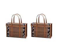 VIOPDER 2X Picnic Woven Basket Wicker Storage Bag Handle Folded Fruit Shopping Food Handle Rattan Grass Foldable Bamboo Basket