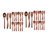VIOPDER 30 Pcs Wooden Spoon Fork Knife Cutlery Set Wooden Dinner Utensil Set Kitchen Wooden Flatware Tableware Cutlery Set