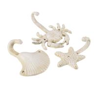 VIOPDER Set of 3 Starfish Seashell Crab Cast Iron Decorative Wall Hooks Coats Aprons Towels Hooks Beach Ocean Theme Metal Hooks