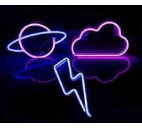 Viopvery 3 Pcs Neon Signs,LED Cloud Lightning Planet Neon Lights for Bedroom,Party, Birthday, Christmas,Bar