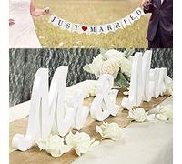 VIOPVERY Mr and Mrs Sign for Wedding Table,Large White Mr and Mrs Sign,Wooden Letters,Mr & Miss Sign with Just Married Banner Wedding Decorations for Anniversary