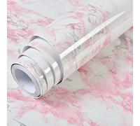 VIOPVERY Peel and Stick Wallpaper 90cmx500cm Pink Marble Sticky Back Plastic Black Vinyl Wrap for Kitchen Worktops and Bedroom Furniture
