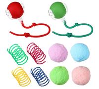 VioraWhite 10 Pcs Interactive Cat Toys Includes 2 Automatic Moving Cat Balls Self Rolling Cat Toy Ball 4 Cat Spiral Spring 4 Pom Pom Balls for Kittens Training Play Bored Indoor Cats Dogs