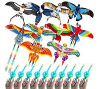 VioraWhite 10 Pcs Mini Fishing Rod Kite for Kids, Vivid Butterfly Swallow Parrot, Easy to Fly, Swallows, Bald Eagles, Magpies Kites for Family Adults Spring Outdoor Beach, 12inch (Fresh)