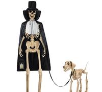 VioraWhite 12 ft Giant Sized Skeleton Costume Set Top Hat, White Ruff, Black Cape, Lantern & Dog Leash for 12 ft Tall Halloween Skeleton and Dog
