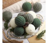 VioraWhite 12 Pcs 3.15 Inch Sage Green Crochet Christmas Ornaments Balls, Neutral Handmade Knitted Cotton Baubles Xmas Tree Hanging Ornaments for Rustic Farmhouse Holiday Xmas Gift Decor