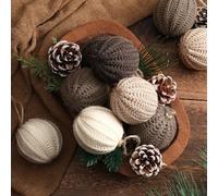 VioraWhite 12 Pcs Crochet Christmas Balls, Handmade Neutral Knitted Cotton Baubles Xmas Tree Hanging Ornaments for Rustic Farmhouse Holiday Xmas Gift Decor(Light Beige, Tan, Brown, White,2.36 Inch)