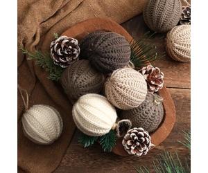 VioraWhite 12 Pcs Neutral Christmas Ornaments, 2.36 Inch Brown Crochet Christmas Balls Modern Rustic Handmade Knitted Woven Cotton Baubles for Xmas Tree Farmhouse Holiday Decor