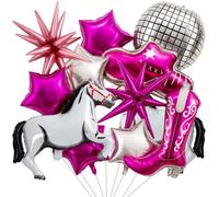 VioraWhite 12 Pcs Pink Horse Balloons Cowgirl Horse Disco Exploding Star Ball Hat Boots Balloons for Nash Bash Western Cowgirl Bachelorette Party Decorations