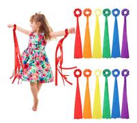VioraWhite 12 Pcs Rainbow Dance Ribbons Rainbow Rhythm Ribbons Wrist Streamers Hand Held Rhythm Streamers Gymnastics Dance Decorations for Kid Adult, Assorted Color (0.8 x 19.7 Inch