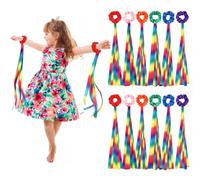 VioraWhite 12 Pcs Rainbow Dance Ribbons Rainbow Rhythm Ribbons Wrist Streamers Hand Held Rhythm Streamers Gymnastics Dance Decorations for Kid Adult, Assorted Color (0.8 x 19.7 Inch,Gradient)