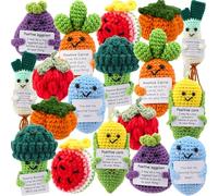 VioraWhite 18 Pcs Fruits Vegetables Positive Emotional Dolls Bulk Encouragement Emotional Knitted Crochet Gifts with Positive Words for Friends Coworker Decorations for Home Office