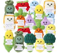 VioraWhite 18 Pcs Positive Vegetables Emotional Dolls Bulk Support Encouragement Emotional Knitted Crochet Gifts with Positive Words for Friends Coworker Decorations for Home Office