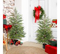 VioraWhite 2 Pack 4 ft Artificial Norfolk Pine Tree with Pot Faux Christmas Tree for Front Porch Fake Cedar Topiary Trees All Year Green Artificial Shrubs Plants for Home Decor Indoor Outdoor Garden