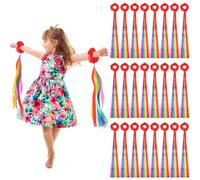 VioraWhite 2 Pcs Rainbow Dance Ribbons Rainbow Rhythm Ribbons Wrist Streamers Hand Held Rhythm Streamers Gymnastics Dance Decorations for Kids and Adults, Assorted Color (0.8 x 19.7 Inch,Red)