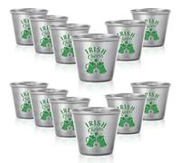 VioraWhite 20 Pcs St. Patrick's Day Shot Glasses for Drinks 1.5 oz Irish Party Supplies and Drinking Accessories, Lucky Clover Cups St Patrick's Day Drink Party Favors for Friend (Stainless Steel)