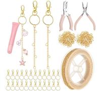 VioraWhite 227 Pcs Lip Gloss Keychain Making Kit Bulk 24 Keychain Clips with Lobster Claw Clasps 200 Jump Ring Chain Plier Hole Puncher for DIY Lip Gloss Crafts Supplies(Gold)