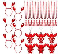 VioraWhite 30 Pcs Crawfish Beads Necklace, Lobster Headbands and Red Lobster Plush Keychain Crab Seafood for Boil Party Mardi Gras