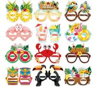 VioraWhite 36 Pcs Hawaiian Luau Party Decorations Summer Beach Pool Paper Eyeglasses Bulk Sunglasses Frame Tropical Pool Props Photo Booth Props for Luau Beach Party Favors Supplies
