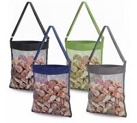 VioraWhite 4 Pcs Extra Large 14 x 16inch Clam Mesh Chum Beach Bags for Seashells Clams Treasures Sand Away Foldable Shell Collection Bags with Adjustable Straps (Dark Blue,Black,Army Green,Grey)