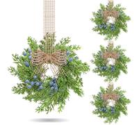 VioraWhite 4 Pcs Vintage Christmas Cabinet Wreath Mini Kitchen Wreaths with Retro Burlap Ribbon Artificial Hanging Garlands for Farmhouse Rustic Home Front Door Window Chair Wall Indoor Outdoor