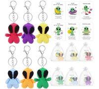 VioraWhite 6 Pcs Crochet Alien Keychain Set, Inspirational Birthday Gift Pack with Encouragement Cards, Colorful Gift for Men and Women, Crochet Alien for Back to School Halloween Gifts