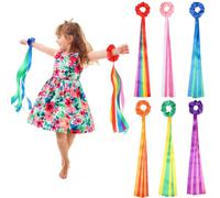 VioraWhite 6 Pcs Rainbow Dance Ribbons Rainbow Rhythm Ribbons Wrist Streamers Hand Held Rhythm Streamers Gymnastics Dance Decorations for Kids and Adults, Assorted Color (0.8 x 19.7 Inch,Multicolor)
