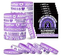 VioraWhite 60 Pcs/30 Sets Alzheimer's Awareness Silicone Wristbands with Cards Include 30 Purple Ribbon Wristband 30 Alzheimers Support Cards for Dementia Campaign Support Charity Fundraisers Supplies