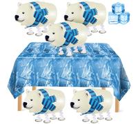 VioraWhite 6pcs Winter Polar Bear Party Supplies Includes White Arctic Walking Polar Bear Balloons Ice Tablecloth Inflatable Balloons Decorations for Birthday