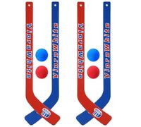 VioraWhite 8 Pcs Mini Knee Hockey Stick and Ball Set Knee Hockey Set Includes 4 Mini Sticks and 4 Foam Balls for Sports Winter Indoor Floor(Red Blue)