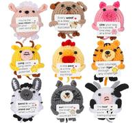 VioraWhite 9 Pcs Positive Farm Animals Crochet with Inspirational Cards Tiny Employee Appreciation Gifts Bulk Cute Woodland Knitted Dolls for Women Coworker Baby Shower Birthday Party Supplies