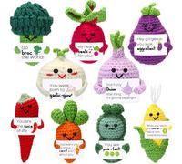VioraWhite 9 Pcs Positive Vegetables Crochet with Inspirational Cards Tiny Employee Appreciation Gifts Bulk Cute Woodland Knitted Dolls for Women Coworker Baby Shower Birthday Party Supplies
