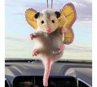 VioraWhite Fairy God Possum Car Charm Opossum Gifts Rearview Mirror Accessory Hanger Cute Animal Interior Hanging Ornament Funny Crochet Opossum Car Charm Decor for Women